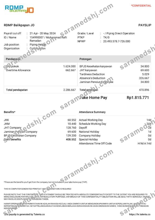 RDMP Balikpapan JO construction company payslip template in Word and PDF formats.pdf, 1